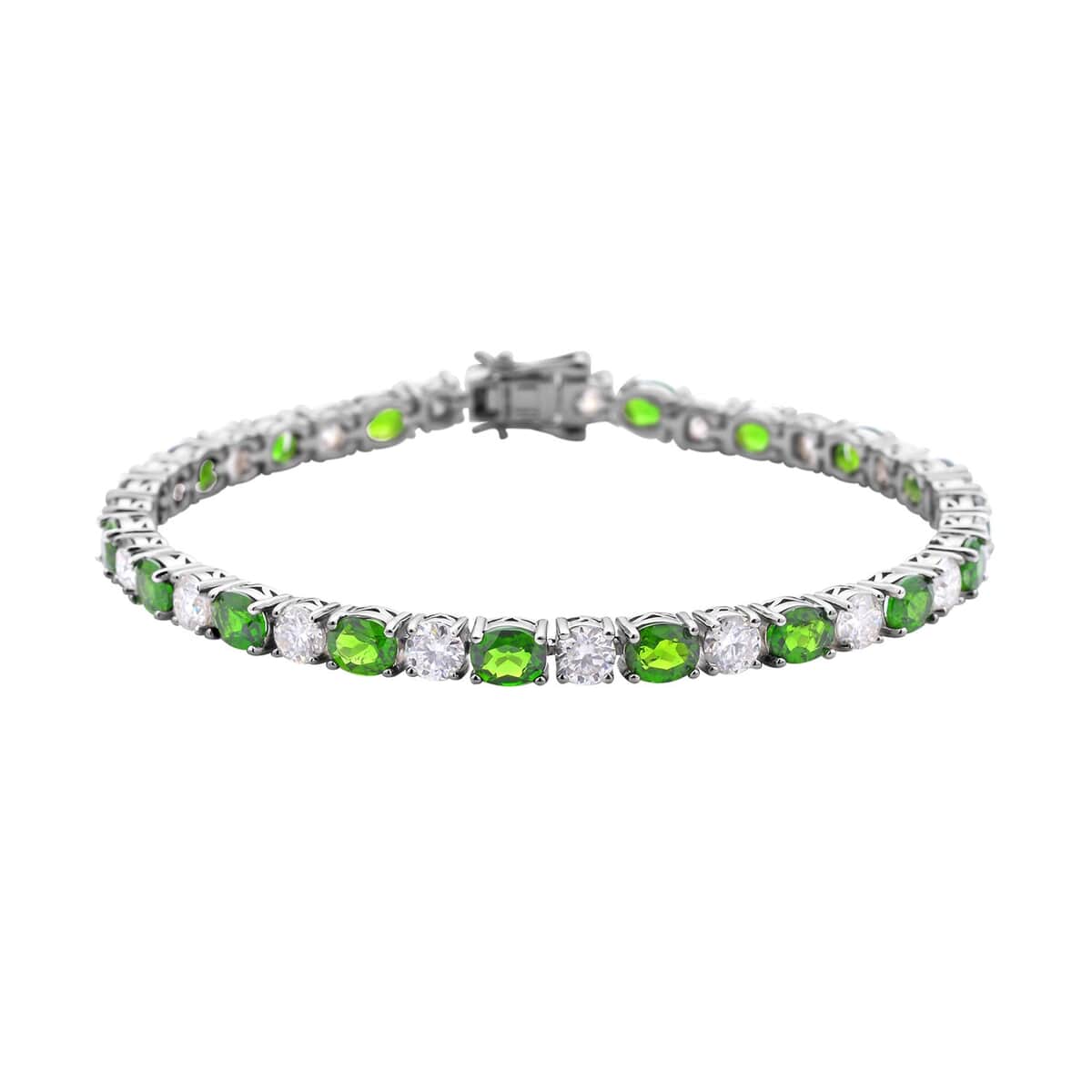 Chrome Diopside and Moissanite Tennis Bracelet in Rhodium Over Sterling Silver (7.25 In) 12.10 ctw image number 0
