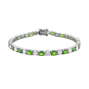Chrome Diopside and Moissanite Tennis Bracelet in Rhodium Over Sterling Silver (7.25 In) 12.10 ctw