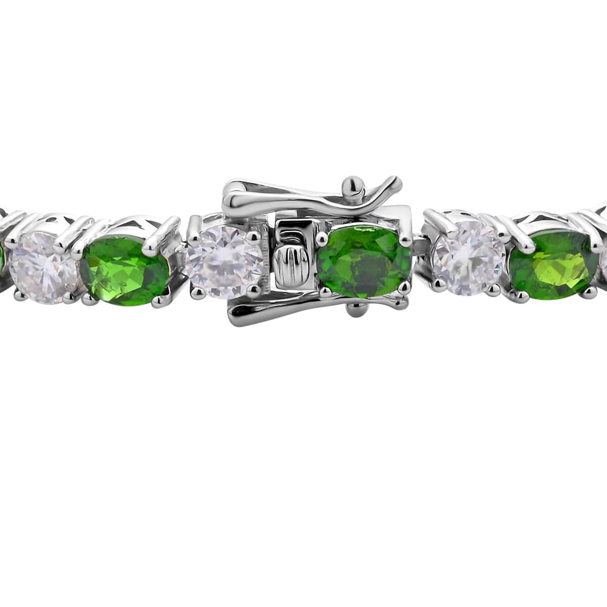 Chrome Diopside and Moissanite Tennis Bracelet in Rhodium Over Sterling Silver (7.25 In) 12.10 ctw image number 2