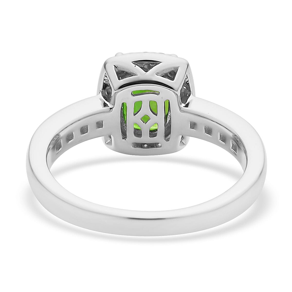 Chrome Diopside and Moissanite Halo Ring in Rhodium Over Sterling Silver (Size 10.0) 1.85 ctw