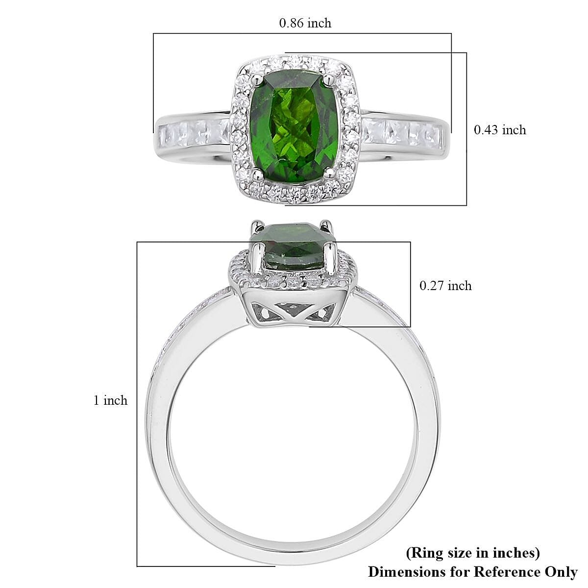 Chrome Diopside and Moissanite Halo Ring in Rhodium Over Sterling Silver (Size 10.0) 1.85 ctw