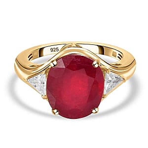 African Ruby and Moissanite 7.14 ctw Ring in Vermeil Yellow Gold Over Sterling Silver (Size 11.5)