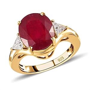 African Ruby and Moissanite 7.14 ctw Ring in Vermeil Yellow Gold Over Sterling Silver (Size 11.5)