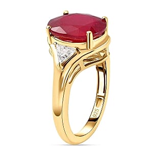 African Ruby and Moissanite 7.14 ctw Ring in Vermeil Yellow Gold Over Sterling Silver (Size 11.5)