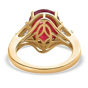 African Ruby and Moissanite 7.14 ctw Ring in Vermeil Yellow Gold Over Sterling Silver (Size 11.5)