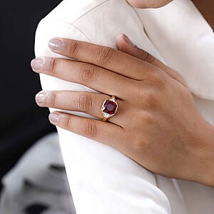 African Ruby and Moissanite 6.95 ctw Ring in Vermeil Yellow Gold Over Sterling Silver (Size 10)