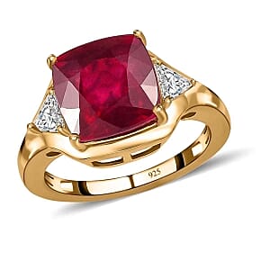 African Ruby and Moissanite 6.95 ctw Ring in Vermeil Yellow Gold Over Sterling Silver (Size 10)