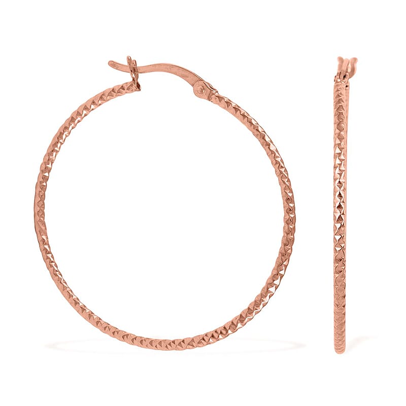 14K Rose Gold Over Sterling Silver Hammered Texture Hoop Earrings 2.30 Grams
