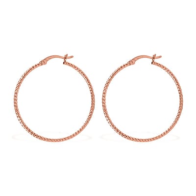 14K Rose Gold Over Sterling Silver Hammered Texture Hoop Earrings 2.30 Grams