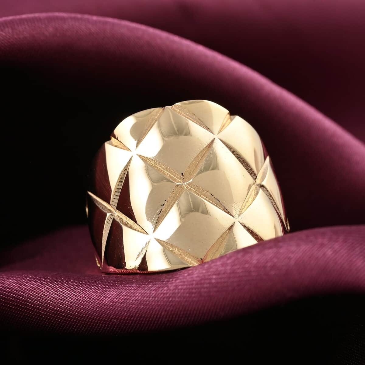 Maestro Gold Collection Canestrina Italian 10K Yellow Gold Checkered Concave Ring (Size 6.0) (2.90 g) image number 1