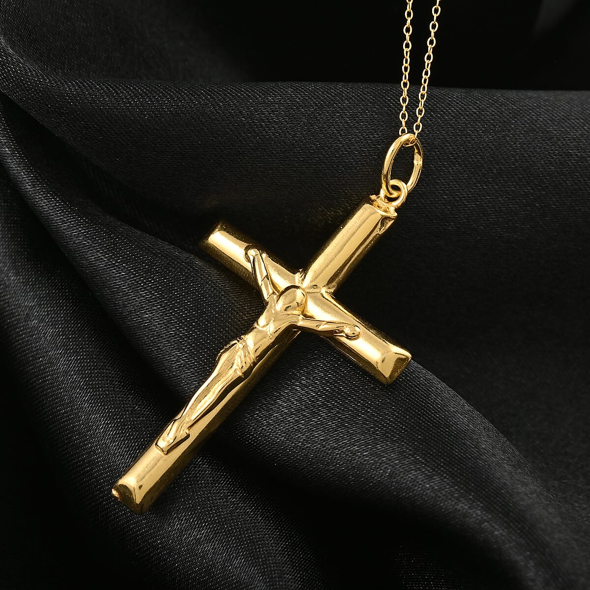 14K Yellow Gold Over Sterling Silver Crucifix Cross Pendant Necklace 18 inches 3 Grams image number 1