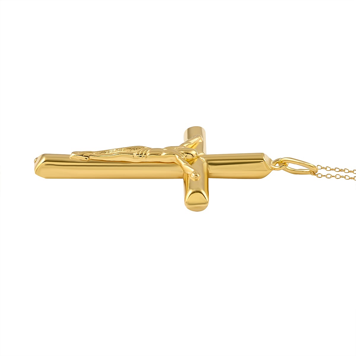 14K Yellow Gold Over Sterling Silver Crucifix Cross Pendant Necklace 18 inches 3 Grams image number 3