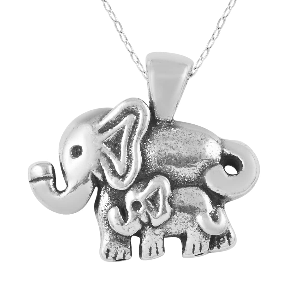 Rhodium Over Sterling Silver Mother and Child Elephant Pendant Necklace 18 Inches 1.5 Grams image number 0