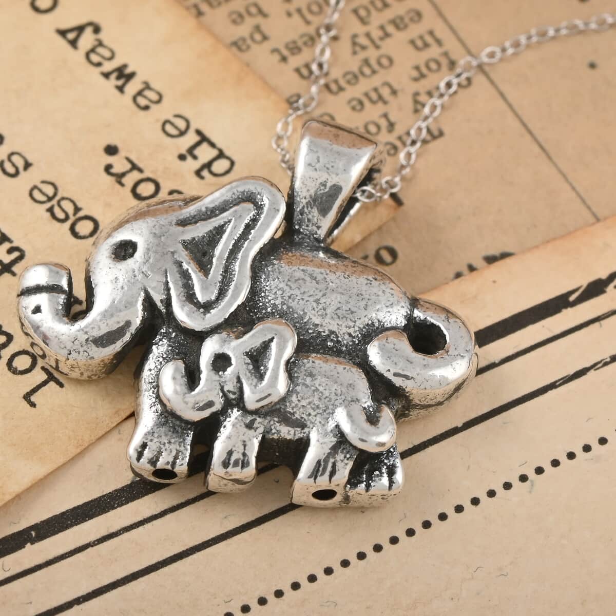 Rhodium Over Sterling Silver Mother and Child Elephant Pendant Necklace 18 Inches 1.5 Grams image number 1