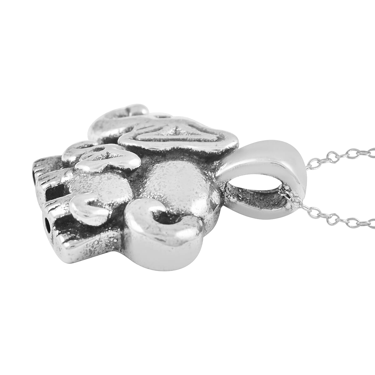Rhodium Over Sterling Silver Mother and Child Elephant Pendant Necklace 18 Inches 1.5 Grams