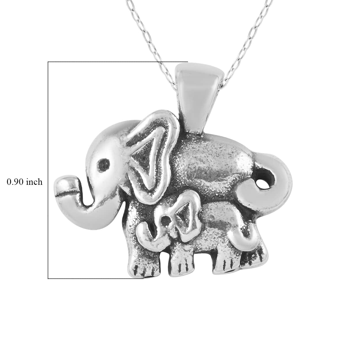 Rhodium Over Sterling Silver Mother and Child Elephant Pendant Necklace 18 Inches 1.5 Grams image number 5