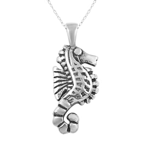 Rhodium Over Sterling Silver Seahorse Pendant Necklace 18 Inches 3.20 Grams