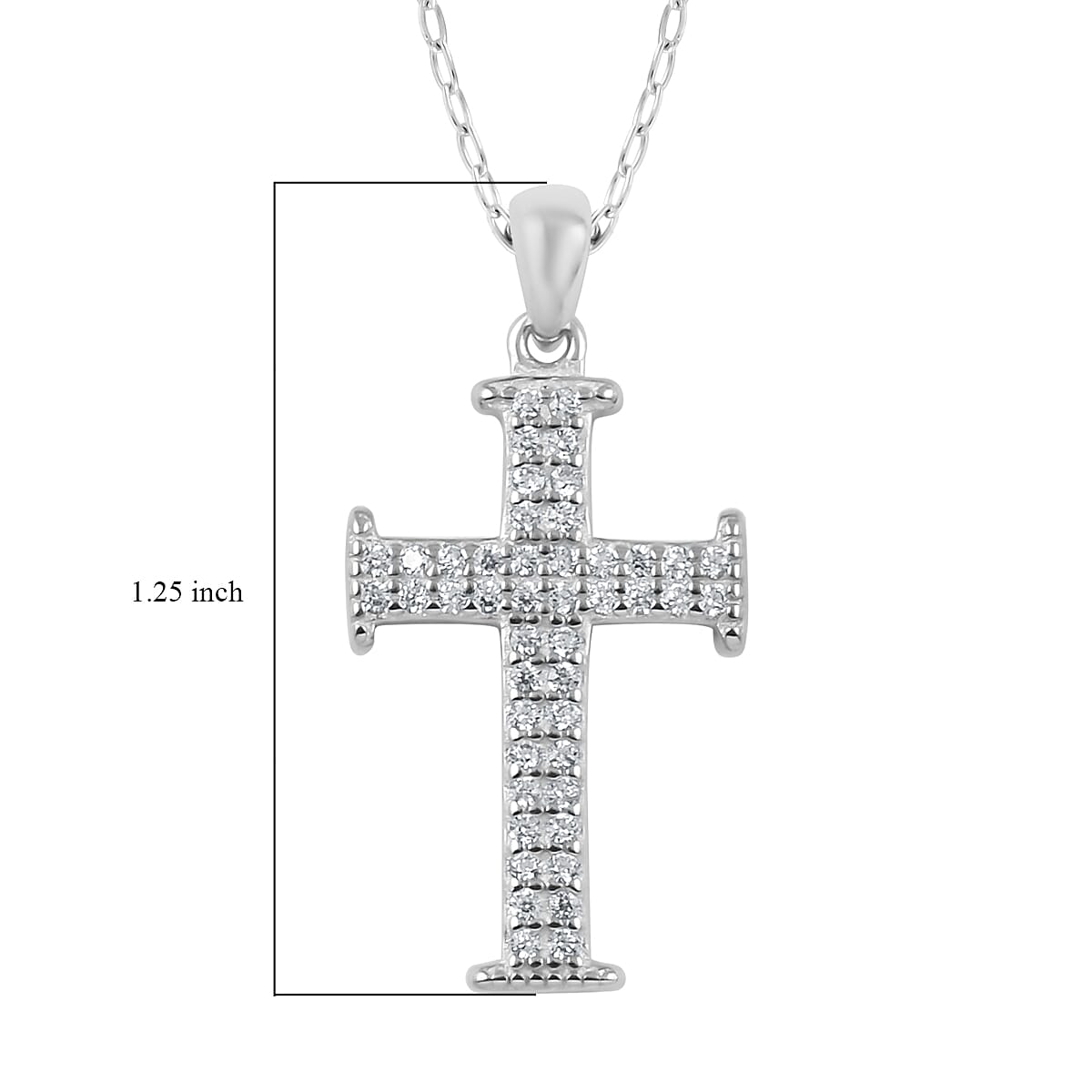 Simulated Diamond Studded Cross Pendant Necklace 18 Inches in Rhodium Over Sterling Silver 1.00 ctw image number 5