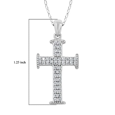 Simulated Diamond Studded Cross Pendant Necklace 18 Inches in Rhodium Over Sterling Silver 1.00 ctw