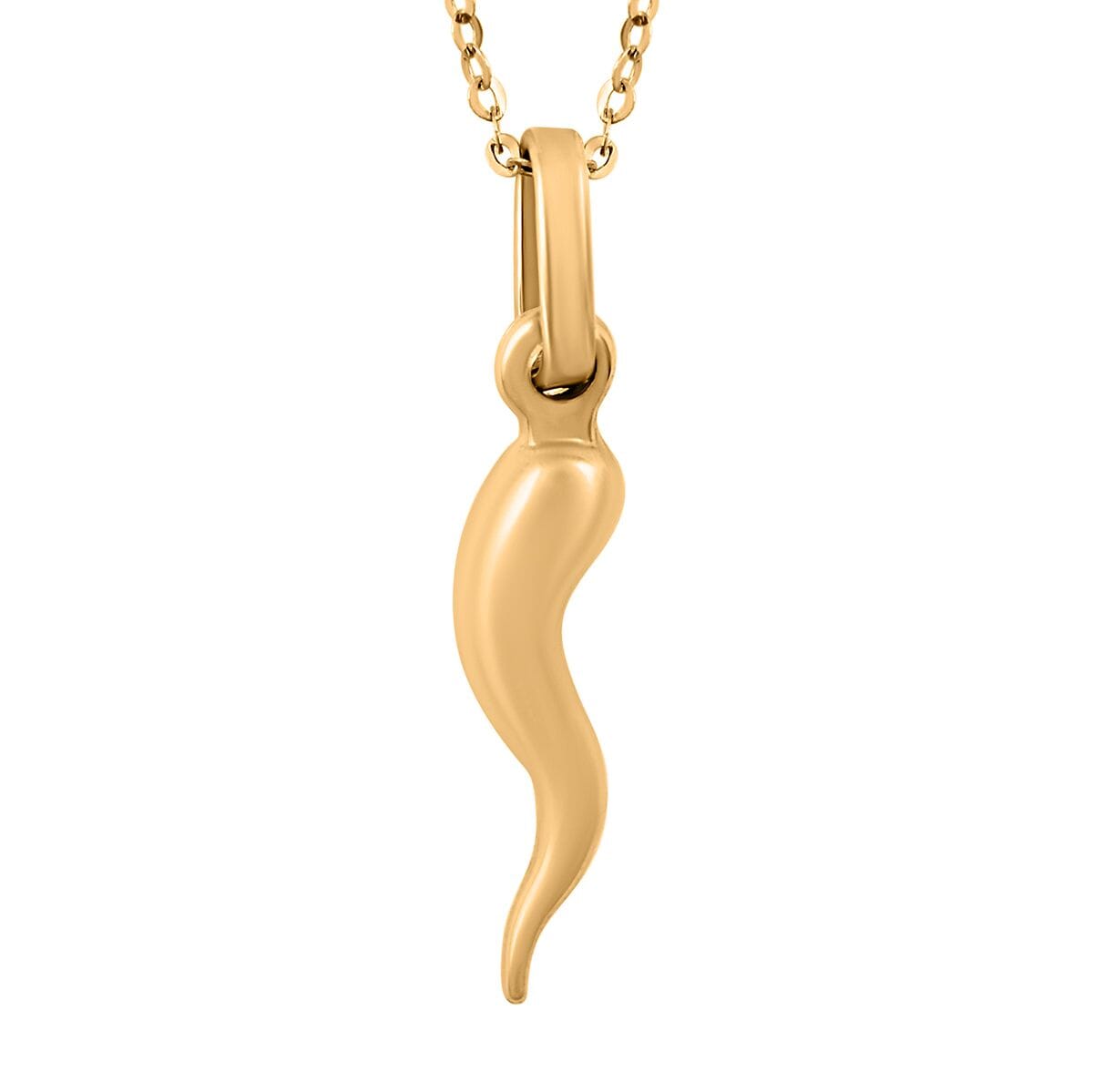 14K Yellow Gold Cornicello Italian Horn Good Luck Pendant Charm Necklace 18 Inches 1.48 Grams image number 0