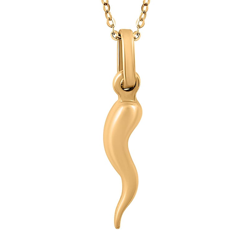 14K Yellow Gold Cornicello Italian Horn Good Luck Pendant Charm Necklace 18 Inches 1.48 Grams