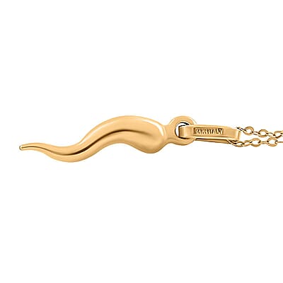 14K Yellow Gold Cornicello Italian Horn Good Luck Pendant Charm Necklace 18 Inches 1.48 Grams