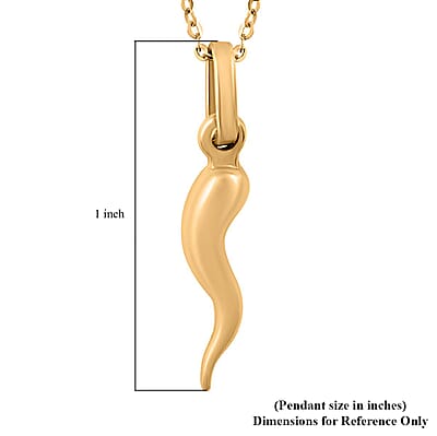 14K Yellow Gold Cornicello Italian Horn Good Luck Pendant Charm Necklace 18 Inches 1.48 Grams