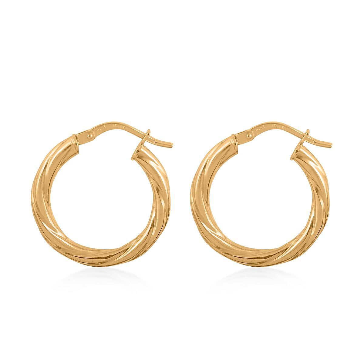 Italian 10K Yellow Gold Twisted Hoop Earrings 1.15 Grams image number 2