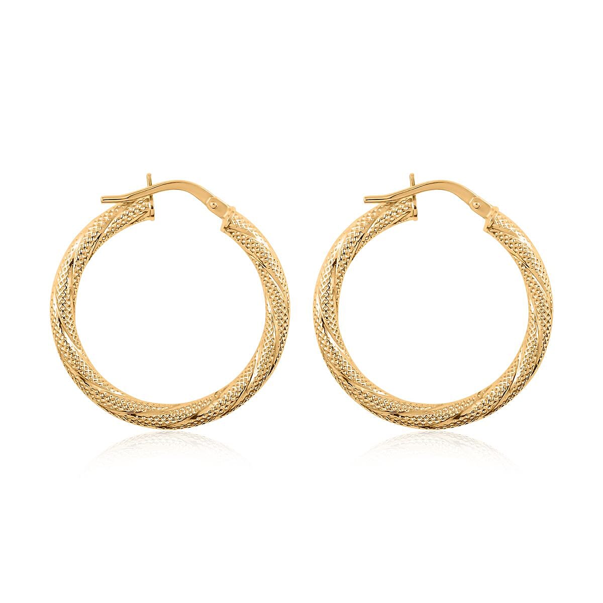 Italian 10K Yellow Gold Hoop Earrings | Twisted Texture Hoop Earrings | Gold Earrings | Gold Jewelry 1.5 Grams image number 2