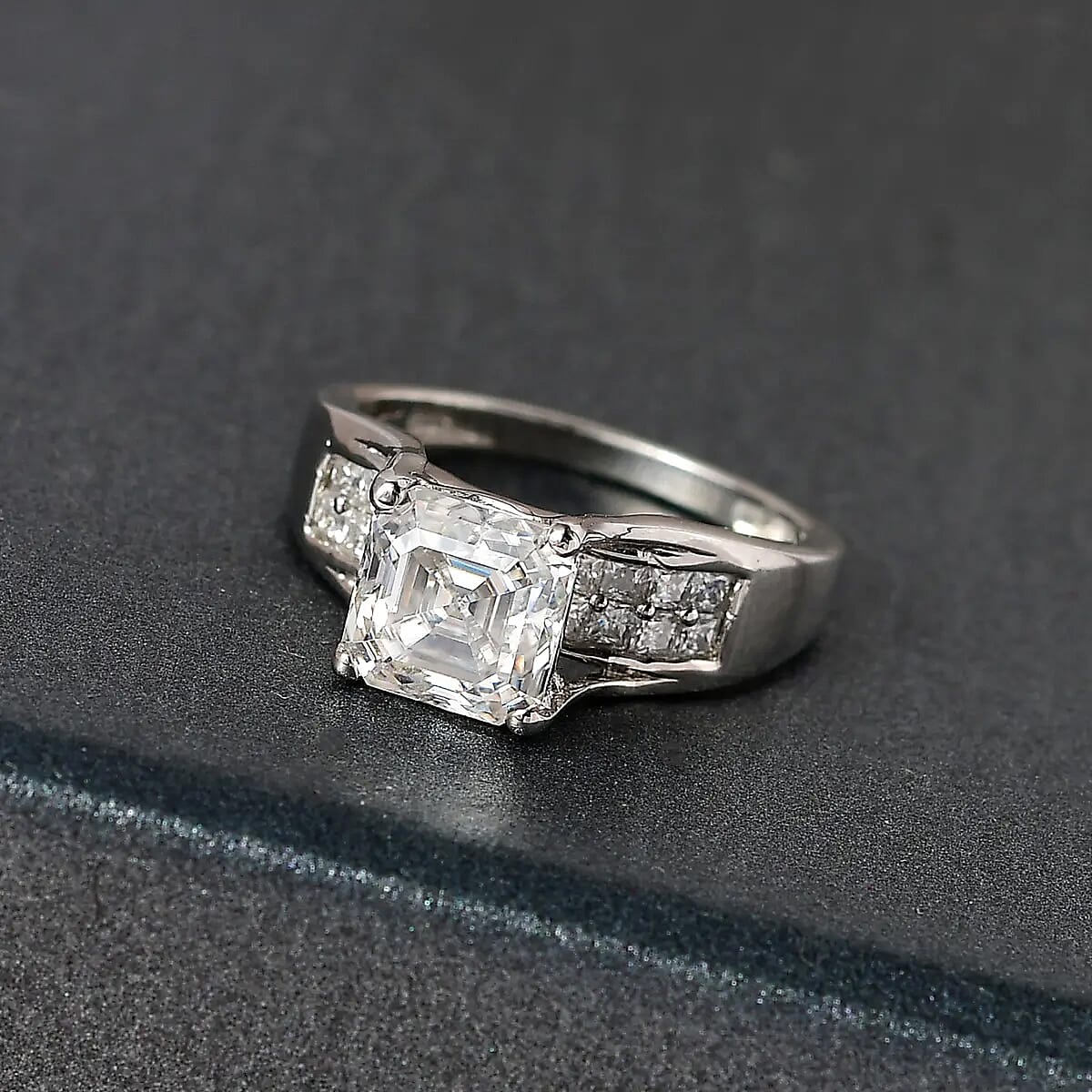 Asscher Cut Moissanite Ring in Platinum Over Sterling Silver (Size 7.0) 2.50 ctw image number 1