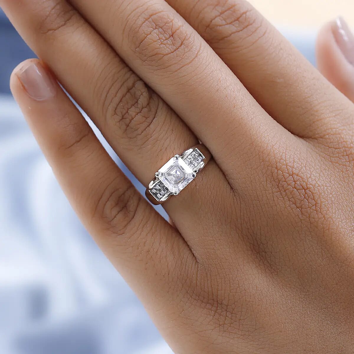 Asscher Cut Moissanite Ring in Platinum Over Sterling Silver (Size 7.0) 2.50 ctw image number 2