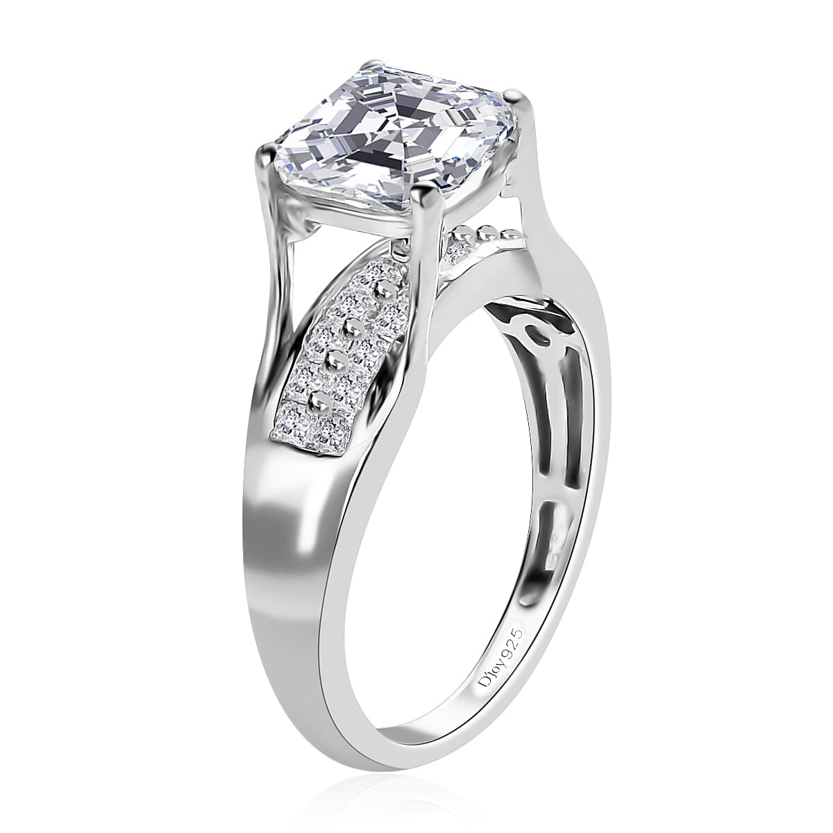 Asscher Cut Moissanite Ring in Platinum Over Sterling Silver (Size 7.0) 2.50 ctw image number 3