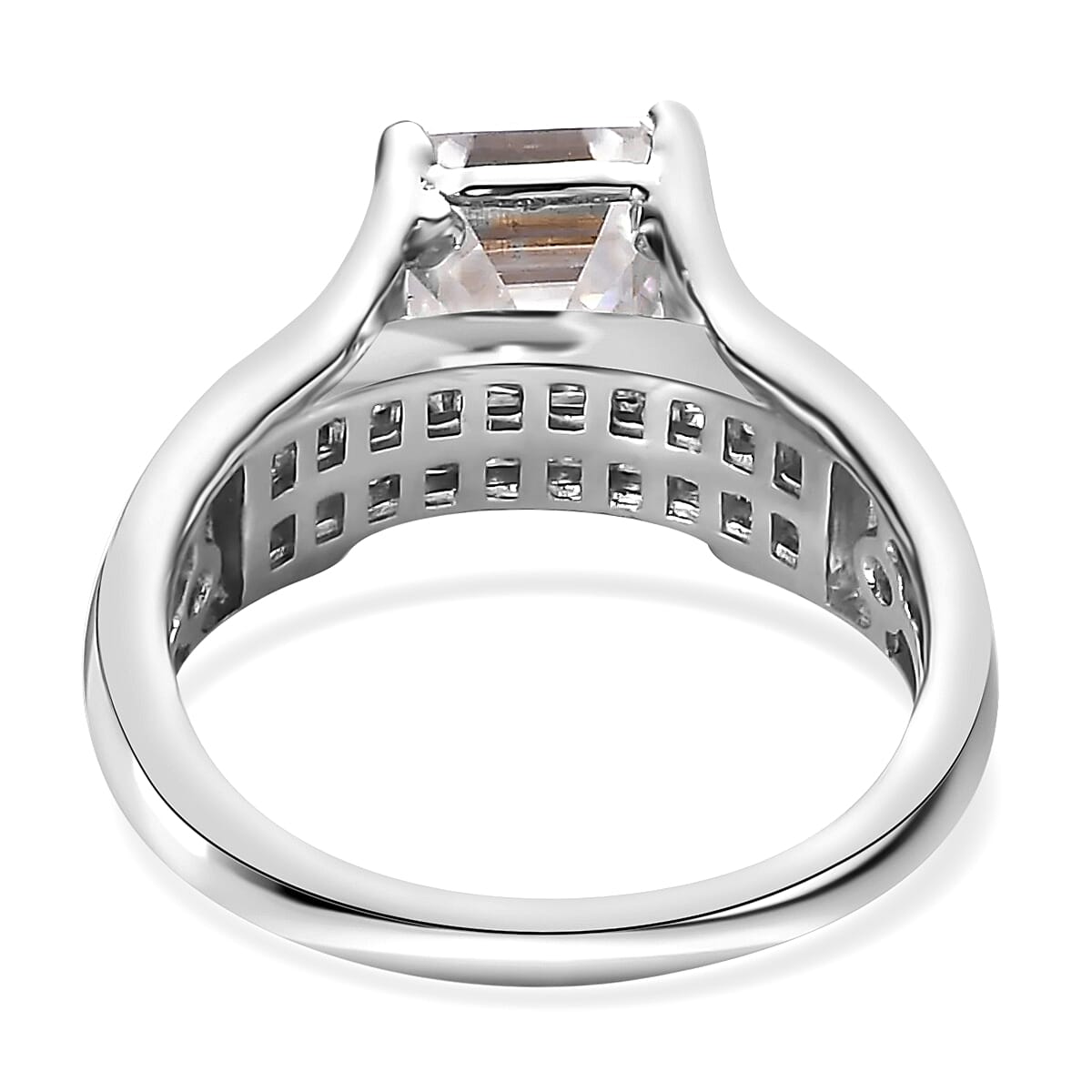 Asscher Cut Moissanite Ring in Platinum Over Sterling Silver (Size 7.0) 2.50 ctw image number 4