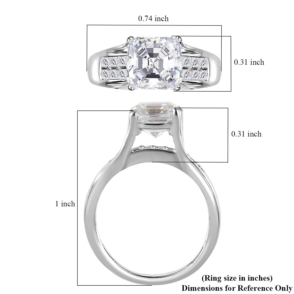 Asscher Cut Moissanite Ring in Platinum Over Sterling Silver (Size 7.0) 2.50 ctw image number 5