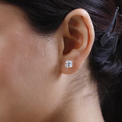 Asscher Cut Moissanite Stud Earrings in Platinum Over Sterling Silver 2.40 ctw