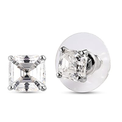 Asscher Cut Moissanite Stud Earrings in Platinum Over Sterling Silver 2.40 ctw