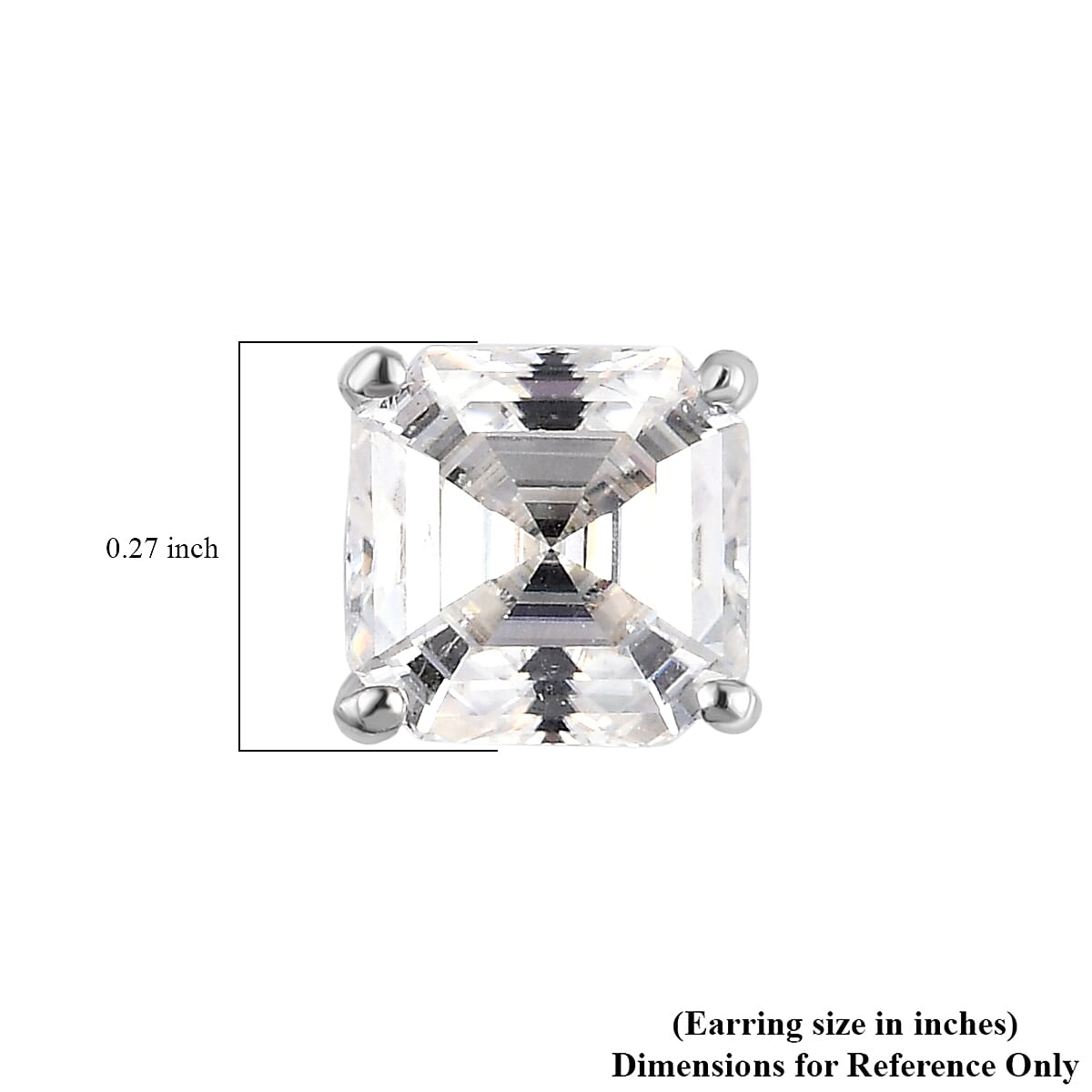 Asscher Cut Moissanite Stud Earrings in Platinum Over Sterling Silver 2.40 ctw