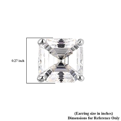 Asscher Cut Moissanite Stud Earrings in Platinum Over Sterling Silver 2.40 ctw