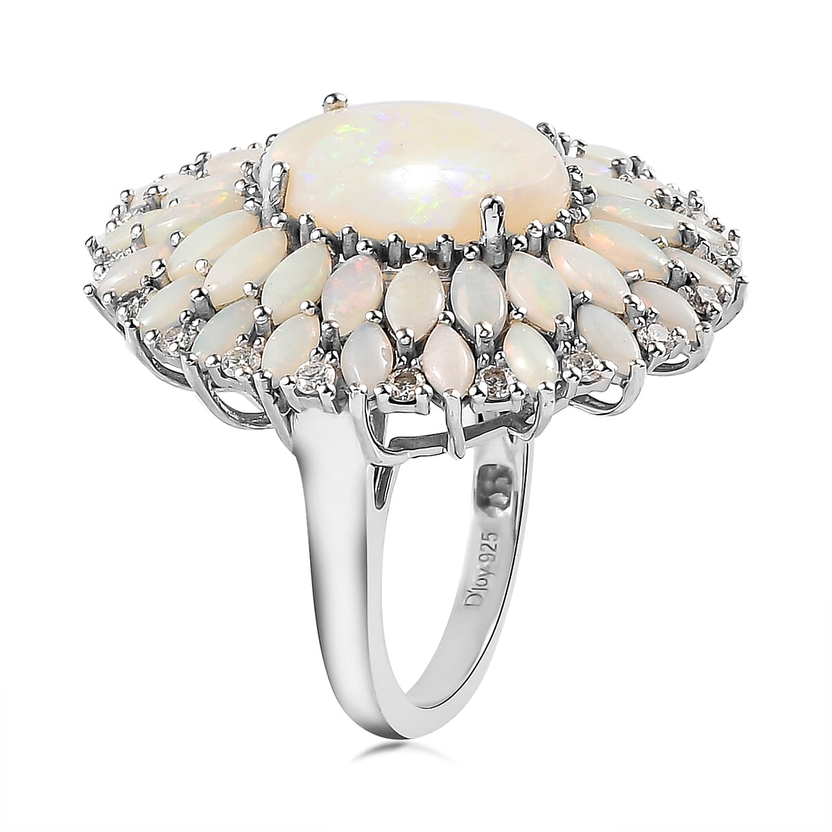 Australian White Opal and Moissanite Floral Ring in Platinum Over Sterling Silver 6.85 ctw image number 3