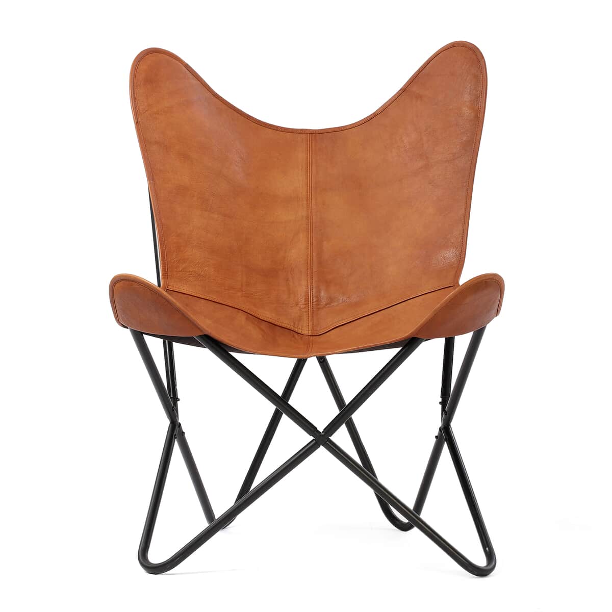 Butterfly chair in Genuine leather with Canvas Lining & Metal Frame SIZE: 36(L)x28(W)x20(H) inches COLOR: Tan image number 3