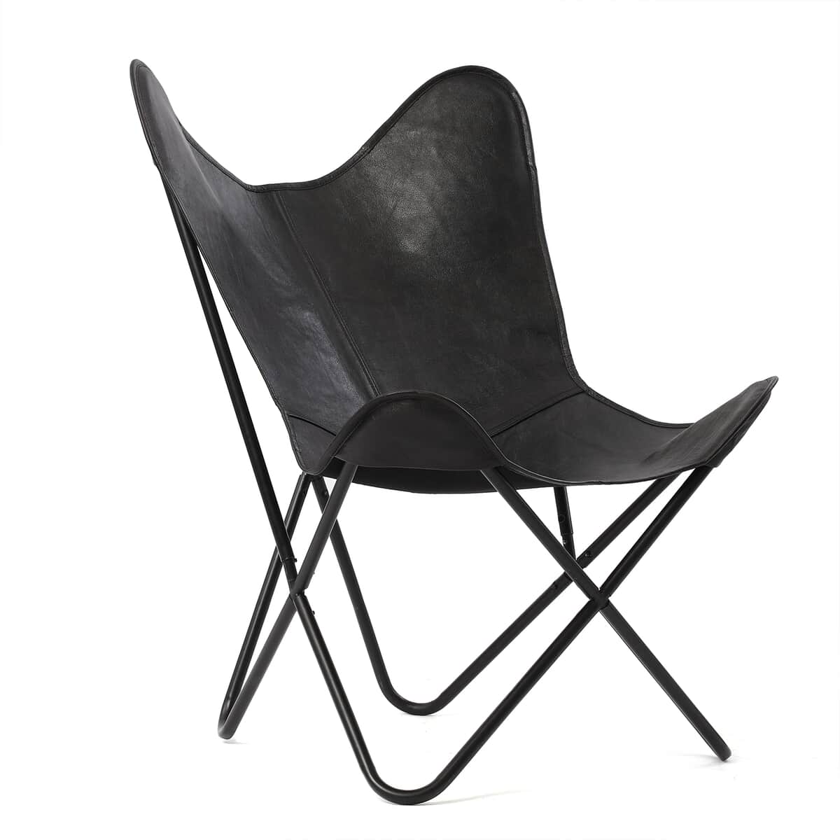 Black Butterfly Chair in Genuine Leather with Canvas Lining & Metal Frame image number 0