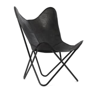 Black Butterfly Chair in Genuine Leather with Canvas Lining & Metal Frame