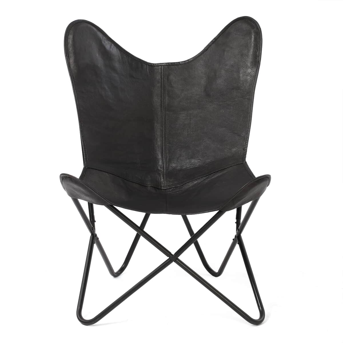 Black Butterfly Chair in Genuine Leather with Canvas Lining & Metal Frame image number 3