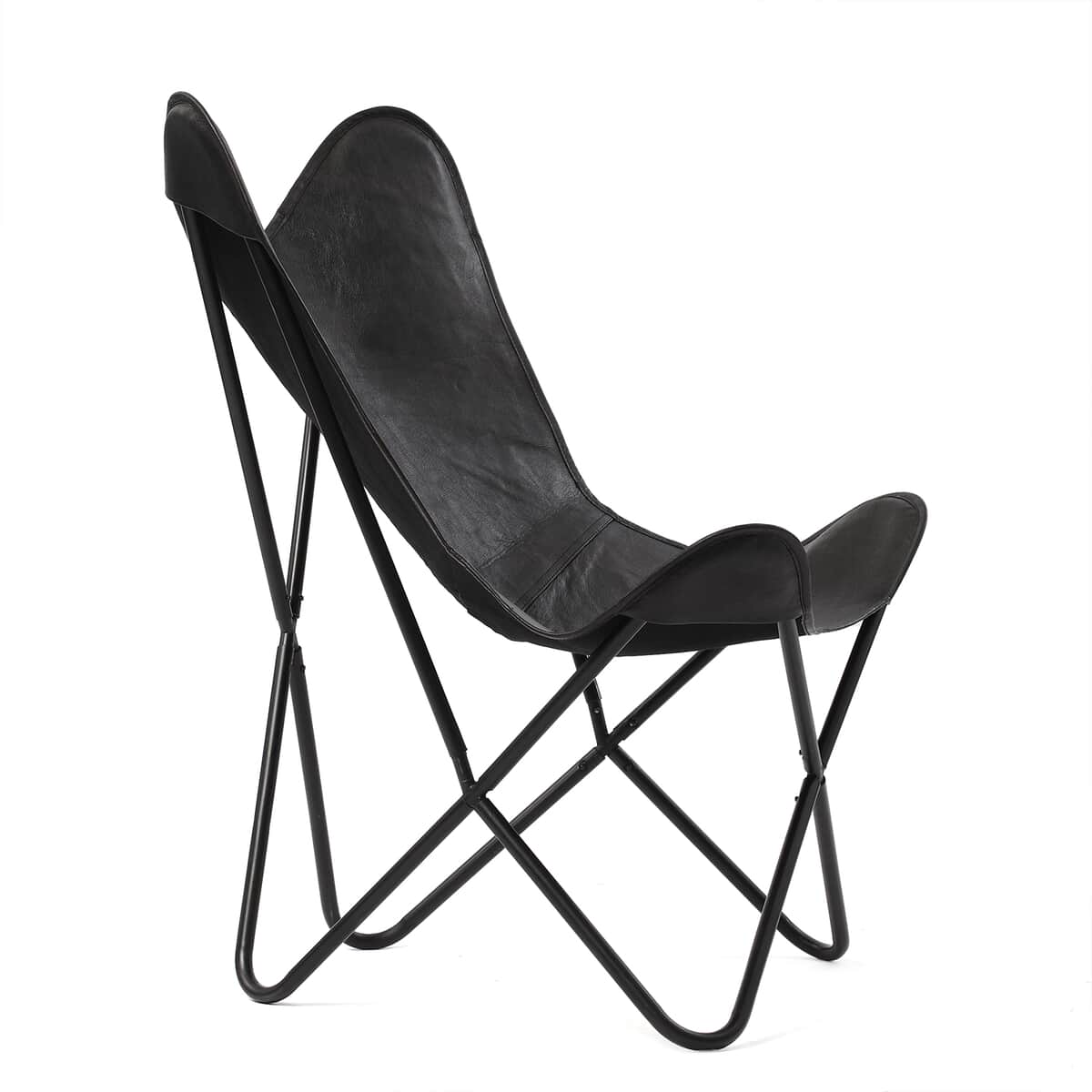 Black Butterfly Chair in Genuine Leather with Canvas Lining & Metal Frame image number 4