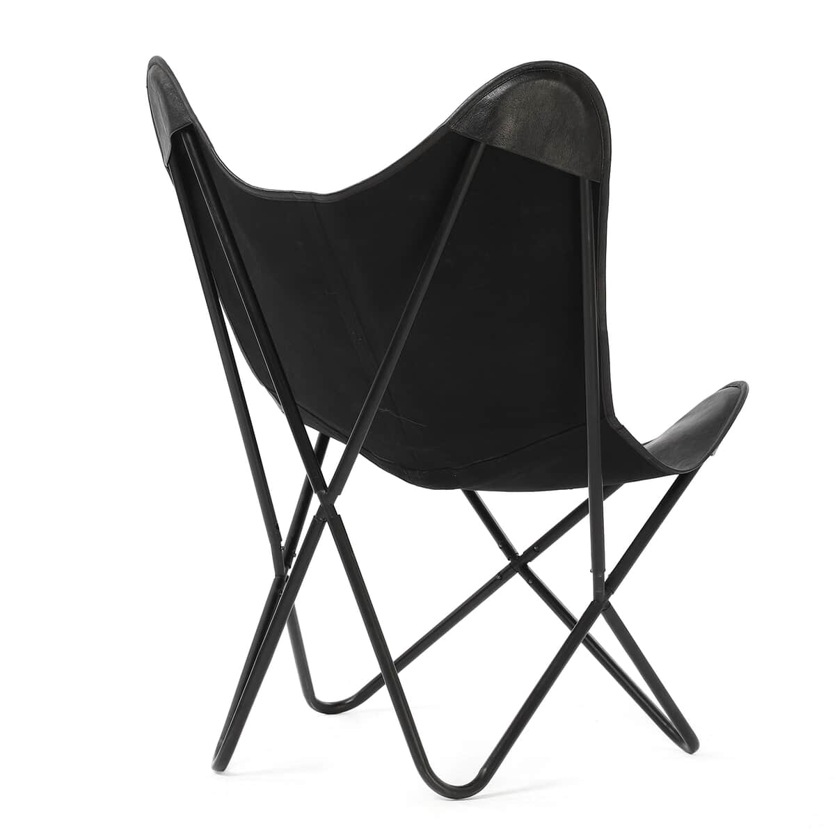 Black Butterfly Chair in Genuine Leather with Canvas Lining & Metal Frame image number 5