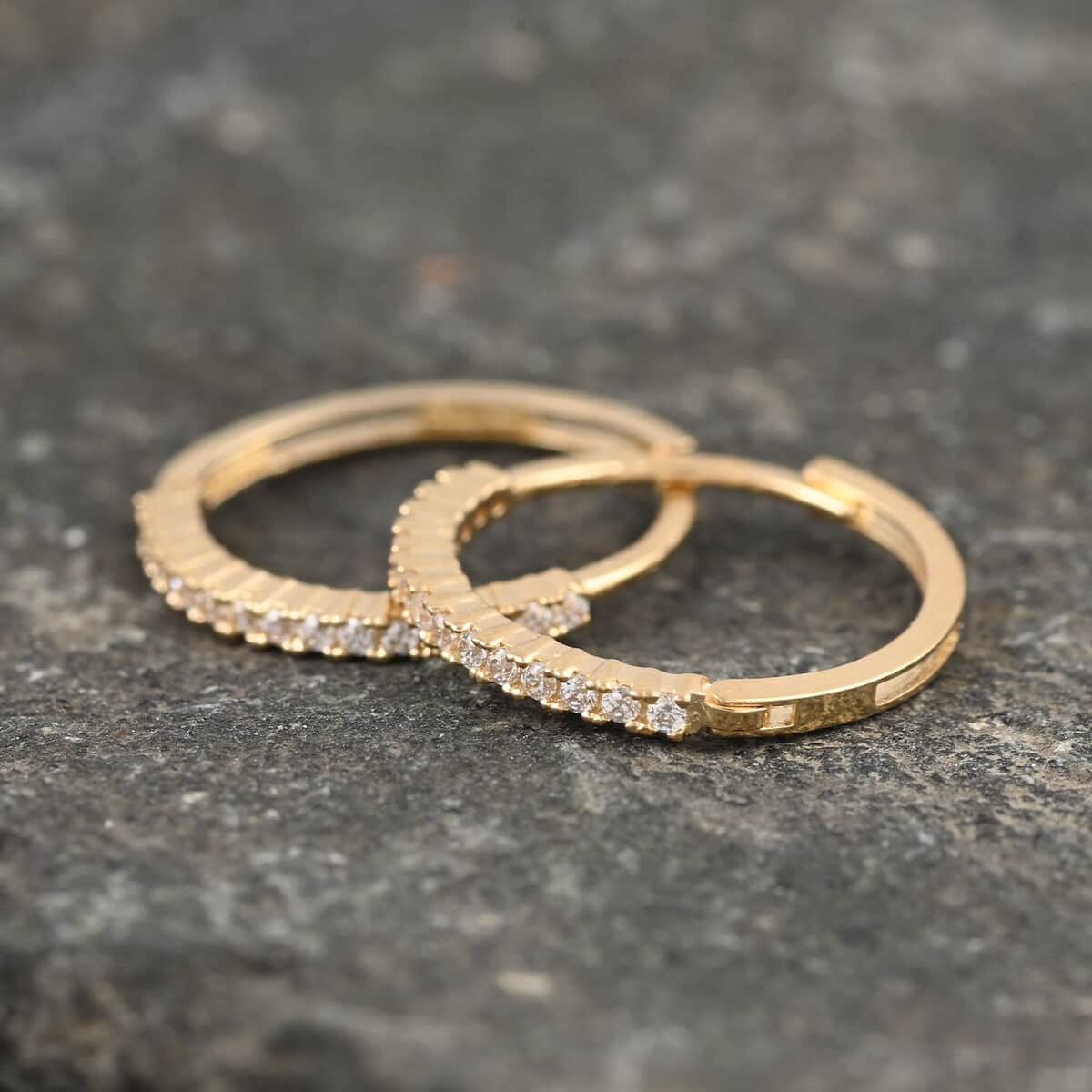 14K Yellow Gold Simulated Diamond Endless Hoop Earrings 0.25 ctw image number 1