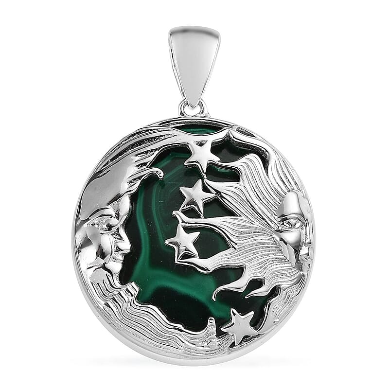 African Malachite Celestial Pendant in Platinum Over Copper with Magnet 62.15 ctw