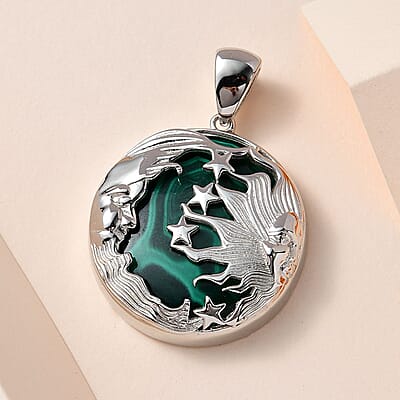 African Malachite Celestial Pendant in Platinum Over Copper with Magnet 62.15 ctw