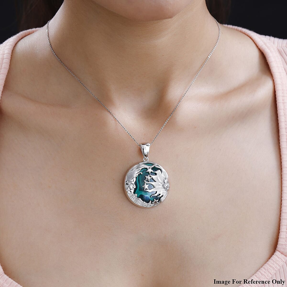 African Malachite Celestial Pendant in Platinum Over Copper with Magnet 62.15 ctw image number 2
