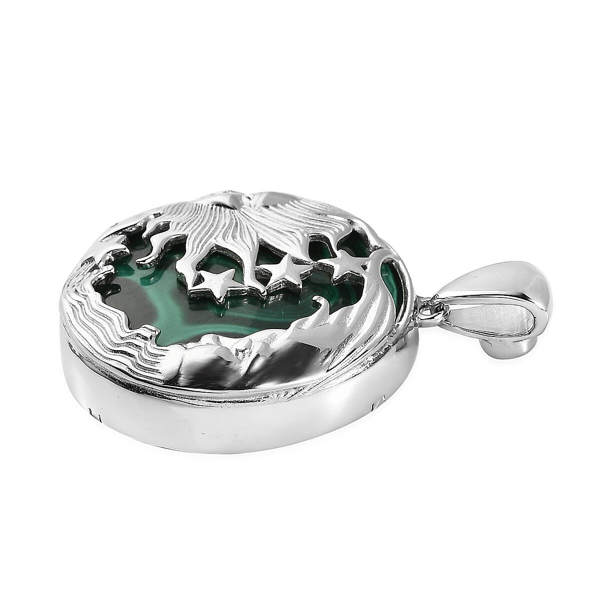 African Malachite Celestial Pendant in Platinum Over Copper with Magnet 62.15 ctw image number 3